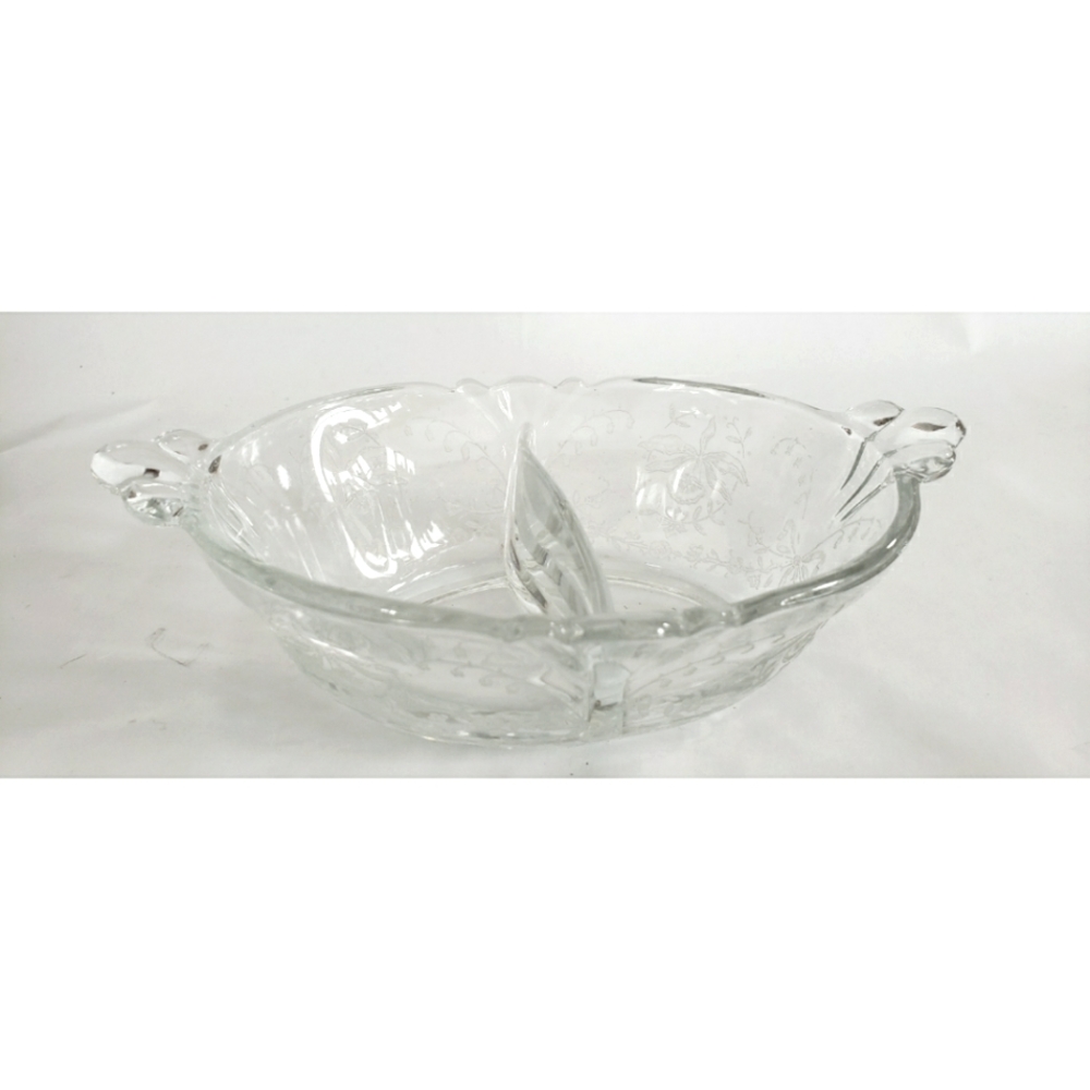 Heisey Orchid Etched Clear Glass Divided Dish